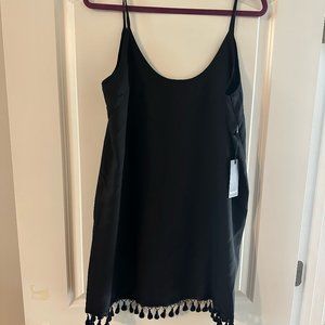Black spaghetti strap tassel mini dress